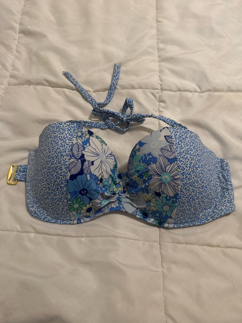 Victoria's Secret Blue Floral Halter Bikini Top with Removable Halter Neck Ties